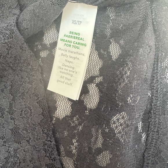 Aerie Black Vintage Lace Short Sleeve Top Sz XS - Picture 6 of 6